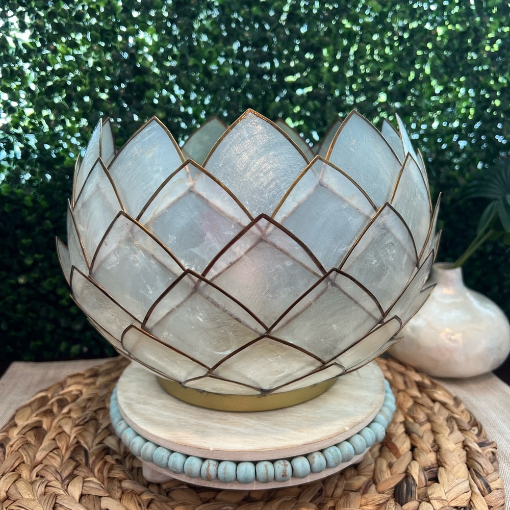Large Capriz Candle Holder | Decorative Accent | Lightweight | Lotus Flower
